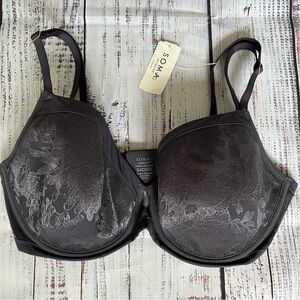 Soma Lightest Lift Perfect Coverage Bra in Gray Ink Lace Detail Size 34 DDD NWT